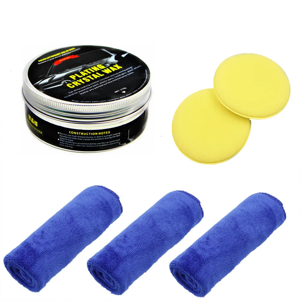 Car Wax Crystal Plating Set Hard Glossy Carnauba Wax Paint Care Coating Tiny Scratch Repair Maintenance With Sponge And Towel