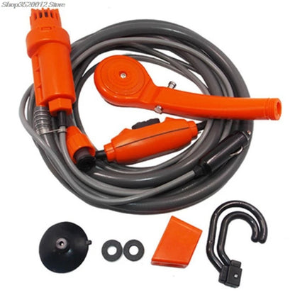 Portable 12V Camping Shower Kit, Travel Shower Portable Shower Head Hose Water Pump for Outdoor Travel Bike Car Washing