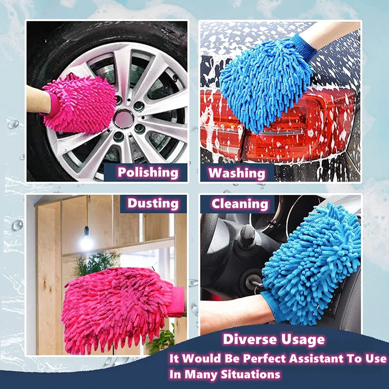 Microfiber Car Wash Mitt Double Sided Chenille Auto Gloves Ultra Absorbent Wash Car Sponge Scratch Free Microfiber Car Cleaning