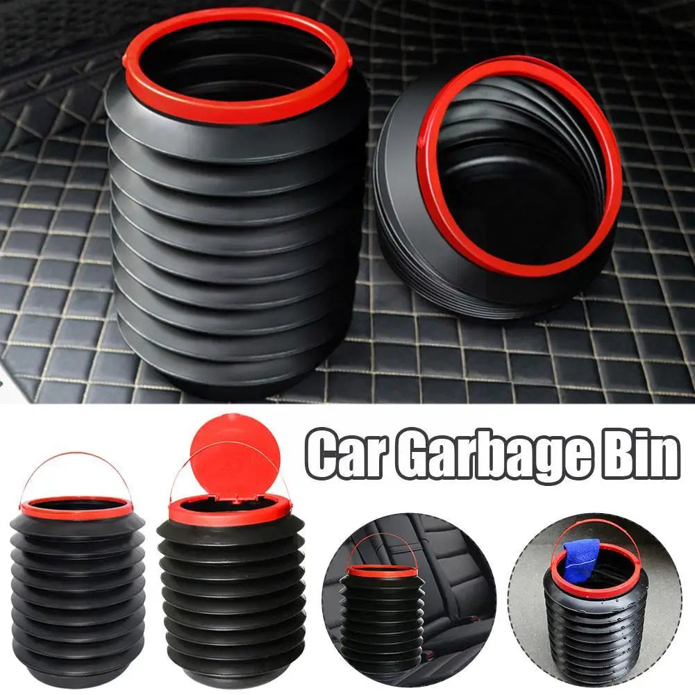 1PCS Trash Bin Garbage Can Car Wash Telescopic Bucket Trash Garbage Black Holder Folding Universal Organizer S6K2