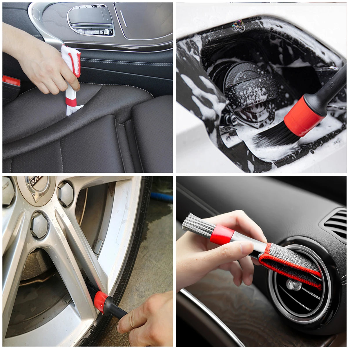 Car Detail Brushes Cleaning Tool Kit Waxing Sponge Disk Wheel Auto Polisher Pads Power Scrubber Drill Brush Air Vents Tire Rim