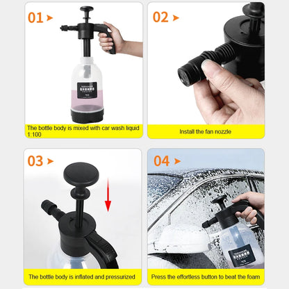 1Pc 2L Car Wash Watering Can Air Pressure Spray Can Hand Pressure Cleaner Car Cleaning Sprayer Manual Snow Cleaning Foam Nozzle