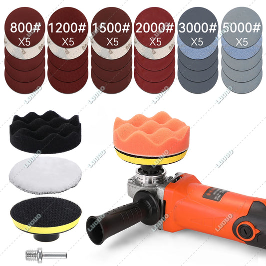 Car Detailing Polishing Kit Auto Waxing Sponge With Sandpaper Disc Wool Pad Disk Drill Adapter For Headlight Restoration Coating