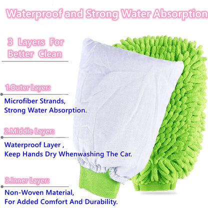 Microfiber Car Wash Mitt Double Sided Chenille Auto Gloves Ultra Absorbent Wash Car Sponge Scratch Free Microfiber Car Cleaning