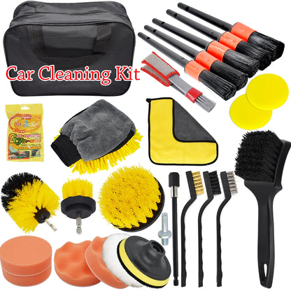 Car Detail Brushes Cleaning Tool Kit Waxing Sponge Disk Wheel Auto Polisher Pads Power Scrubber Drill Brush Air Vents Tire Rim