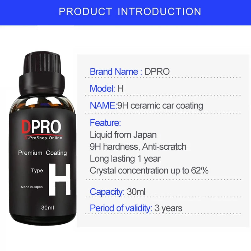 Dpro 9H Ceramic Car Coating Liquid Glass Waterproof Nano Ceramics Paint Care Anti-scratch Hydrophobic Car Detailing Polish Kit